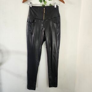 Black Stretch Leggings Leather Look New